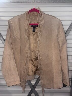 *VINTAGE* 100% Leather Fringe Layering Jacket in Beige
